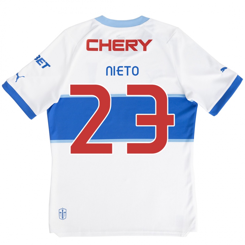 Niño Camiseta Byron Nieto #23 Blanco Azul 1ª Equipación 2024/25 La Camisa Perú