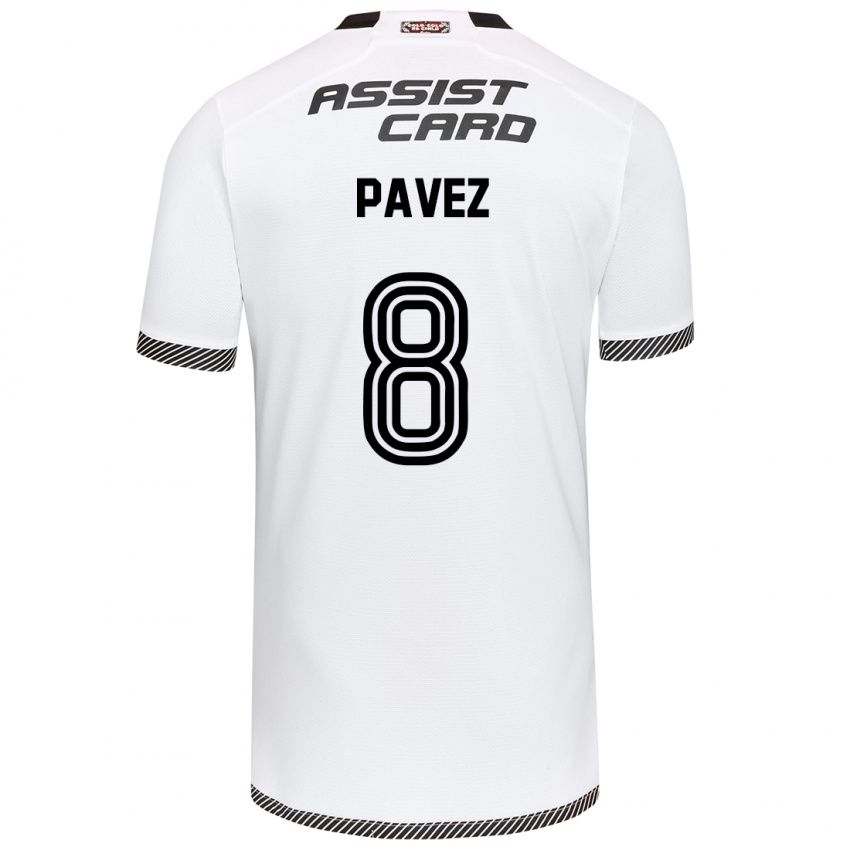 Niño Camiseta Esteban Pavez #8 Blanco Negro 1ª Equipación 2024/25 La Camisa Perú