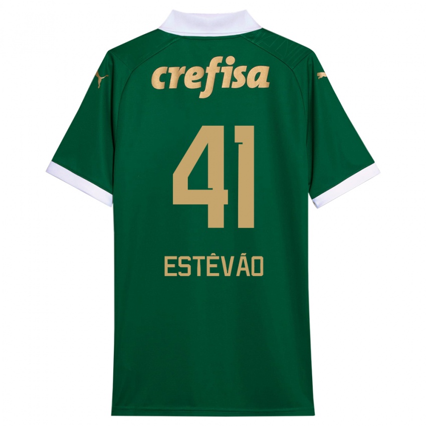 Niño Camiseta Estêvão #41 Verde Blanco 1ª Equipación 2024/25 La Camisa Perú