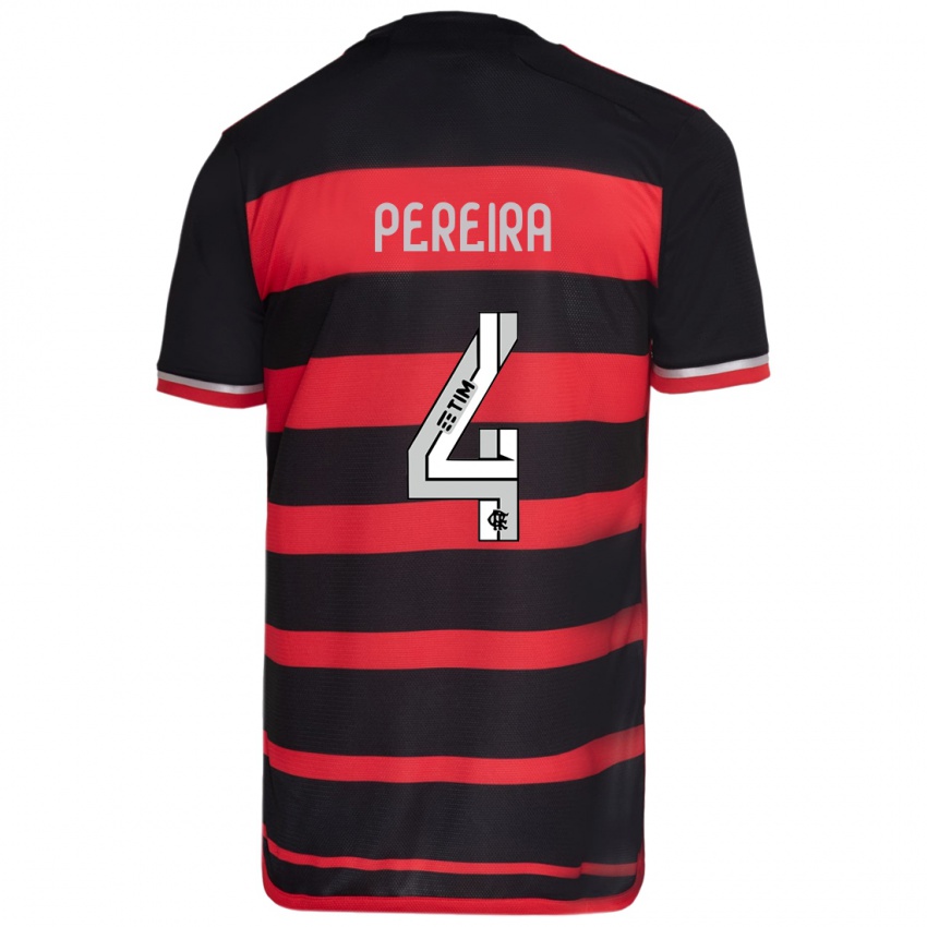 Niño Camiseta Leo Pereira #4 Negro Rojo 1ª Equipación 2024/25 La Camisa Perú