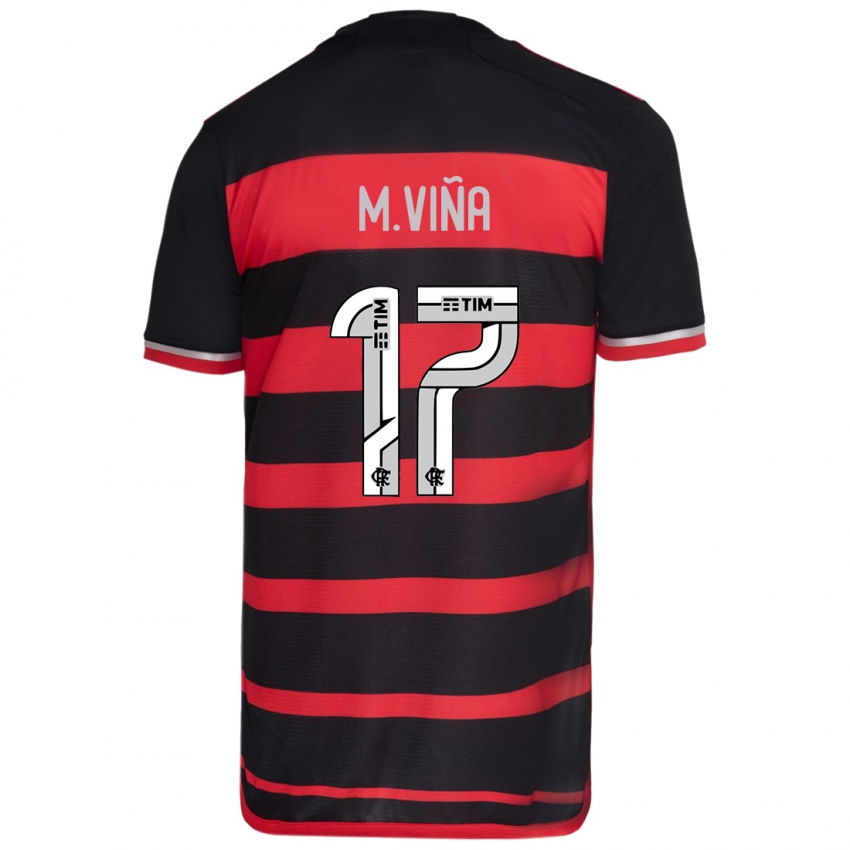 Niño Camiseta Matias Vina #17 Negro Rojo 1ª Equipación 2024/25 La Camisa Perú