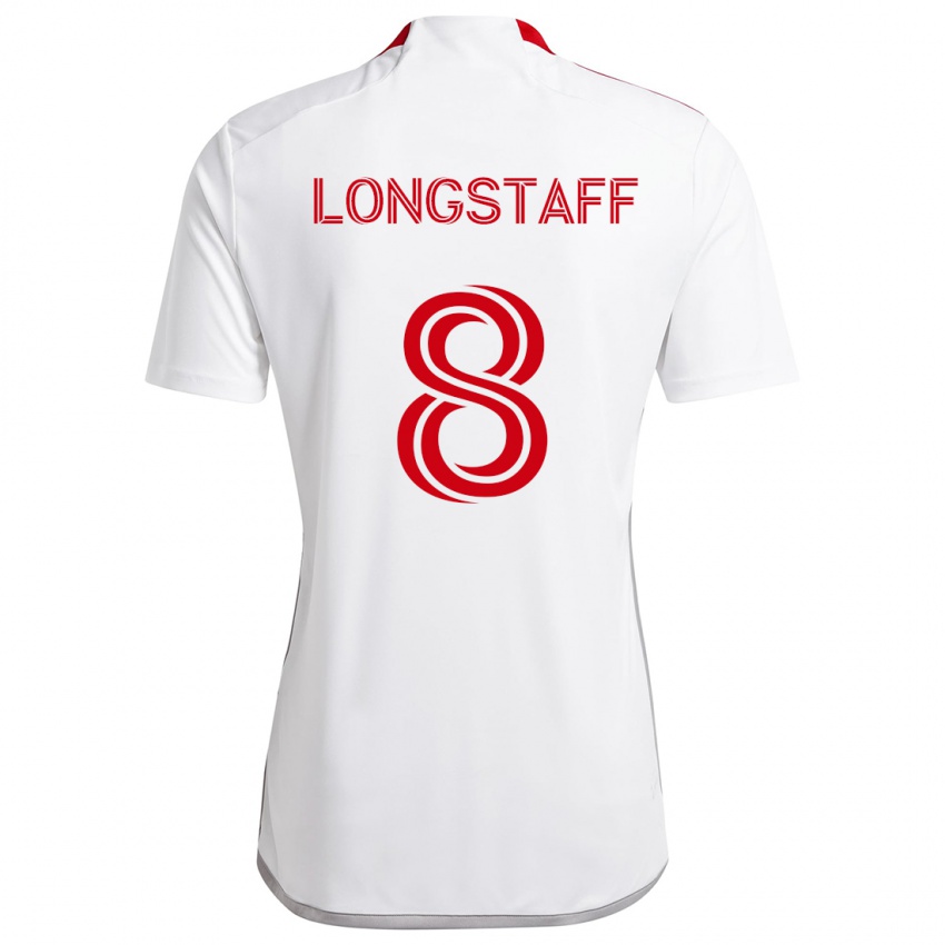 Niño Camiseta Matty Longstaff #8 Blanco Rojo 2ª Equipación 2024/25 La Camisa Perú