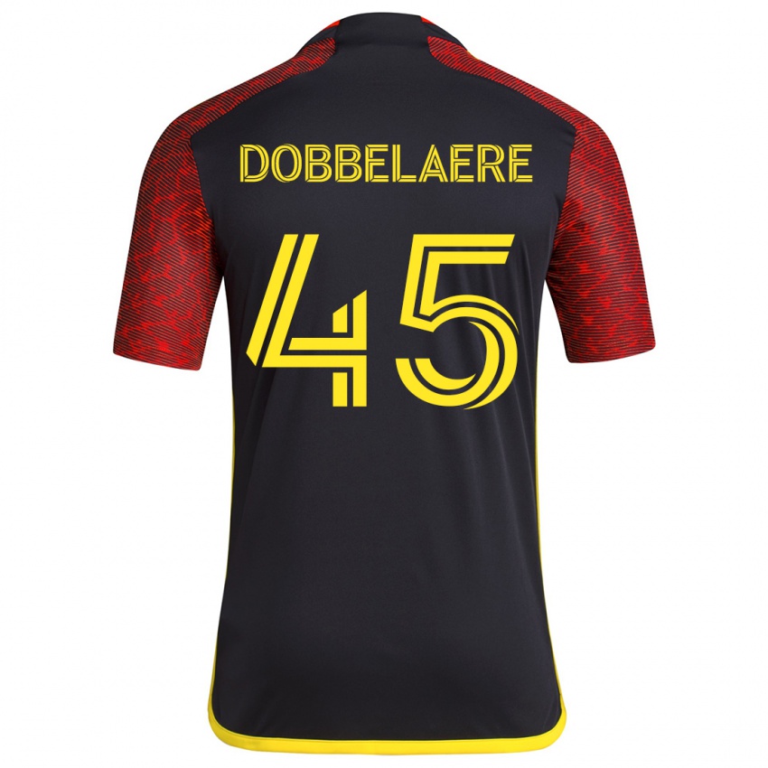 Niño Camiseta Ethan Dobbelaere #45 Negro Rojo 2ª Equipación 2024/25 La Camisa Perú