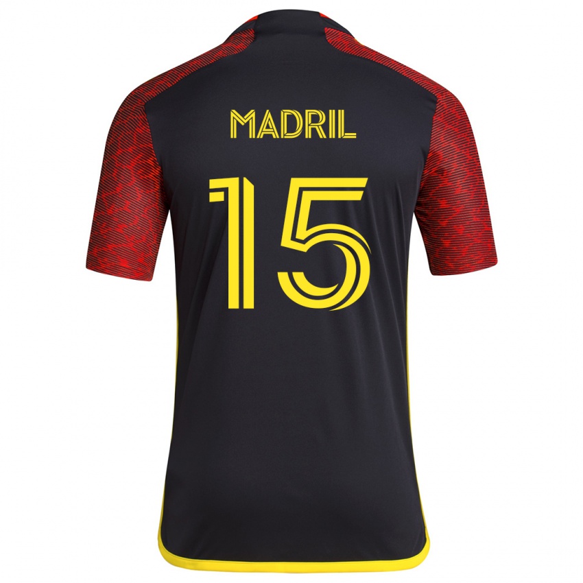 Niño Camiseta Emily Madril #15 Negro Rojo 2ª Equipación 2024/25 La Camisa Perú