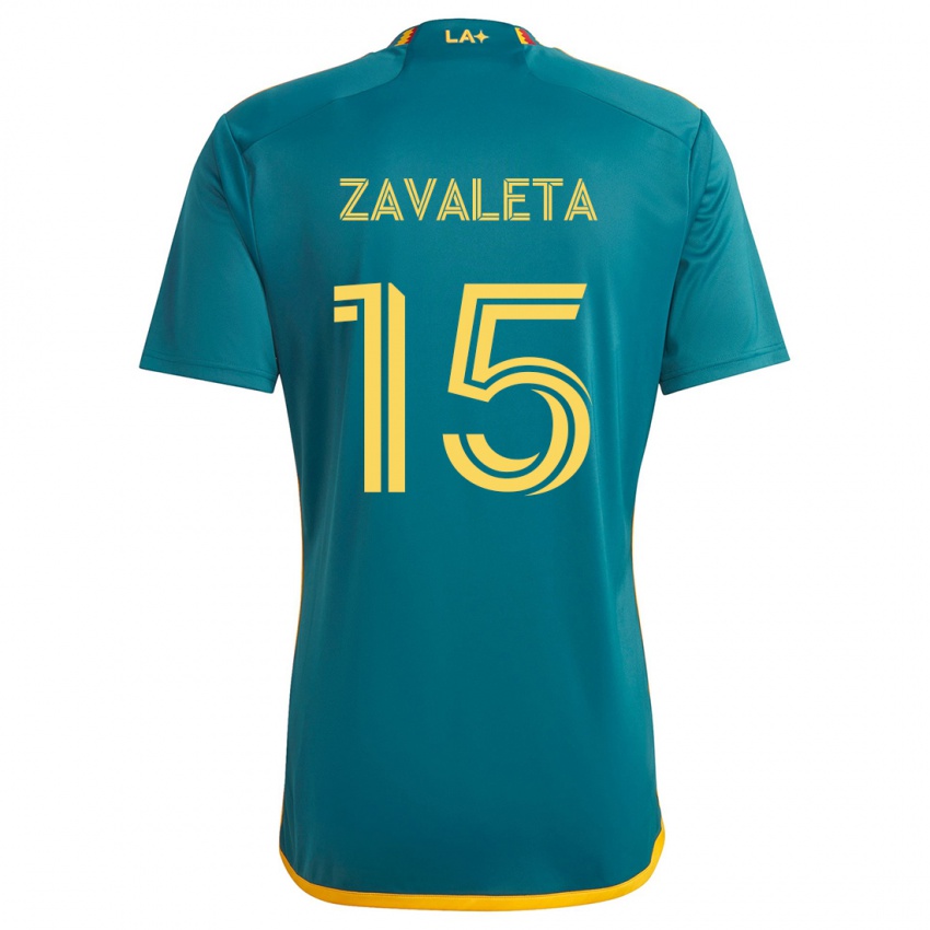 Niño Camiseta Eriq Zavaleta #15 Verde Amarillo 2ª Equipación 2024/25 La Camisa Perú