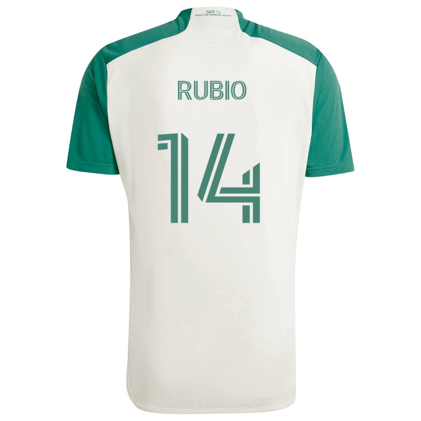 Niño Camiseta Diego Rubio #14 Colores Tostados Verde 2ª Equipación 2024/25 La Camisa Perú