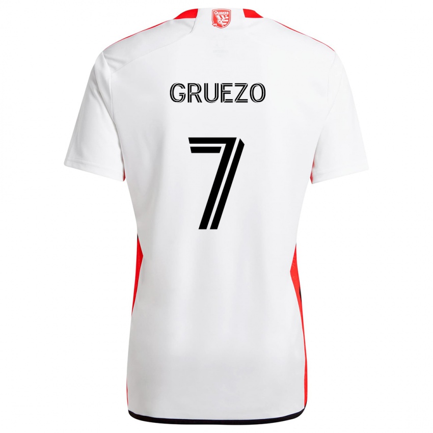 Niño Camiseta Carlos Gruezo #7 Blanco Rojo 2ª Equipación 2024/25 La Camisa Perú