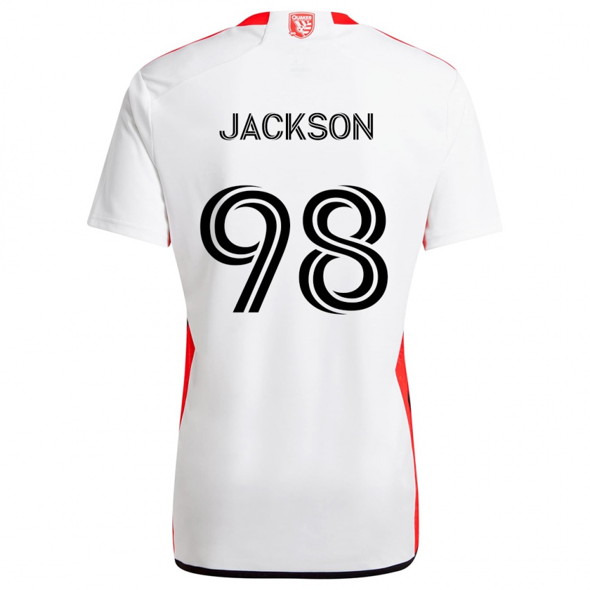 Niño Camiseta Jacob Jackson #98 Blanco Rojo 2ª Equipación 2024/25 La Camisa Perú