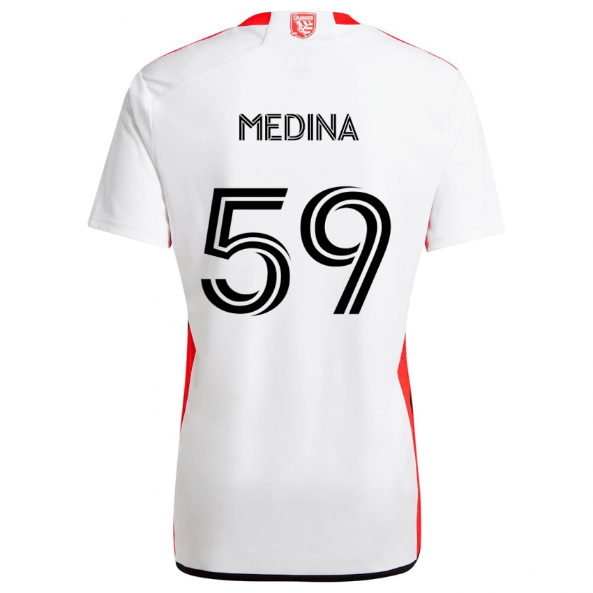 Niño Camiseta Cruz Medina #59 Blanco Rojo 2ª Equipación 2024/25 La Camisa Perú