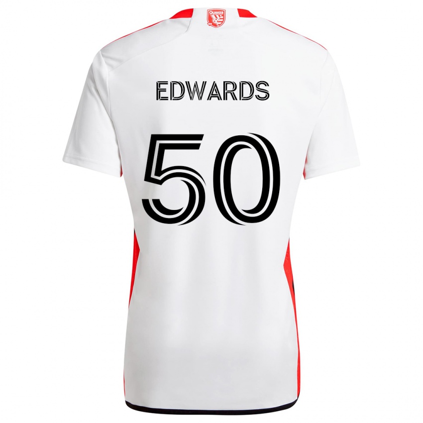 Niño Camiseta Aaron Edwards #50 Blanco Rojo 2ª Equipación 2024/25 La Camisa Perú