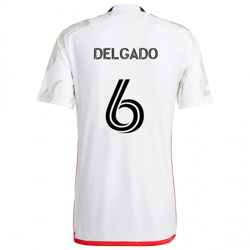 Niño Camiseta Patrickson Delgado #6 Blanco Rojo Negro 2ª Equipación 2024/25 La Camisa Perú