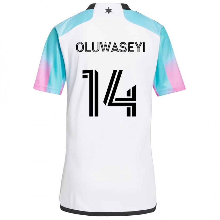 Niño Camiseta Tani Oluwaseyi #14 Blanco Azul Negro 2ª Equipación 2024/25 La Camisa Perú