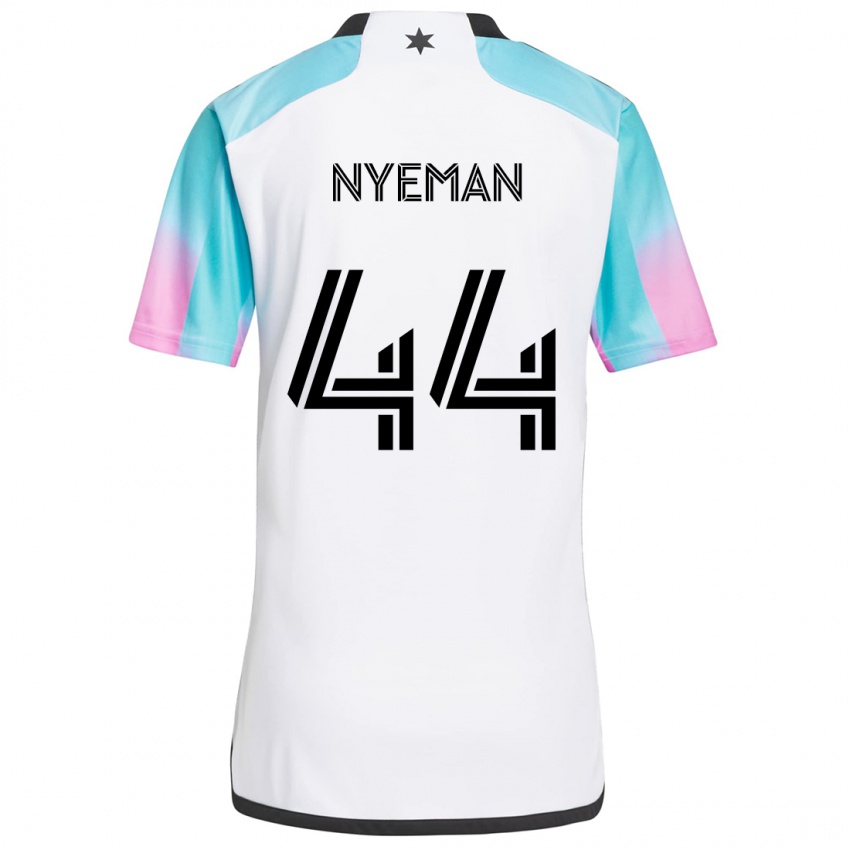 Niño Camiseta Moses Nyeman #44 Blanco Azul Negro 2ª Equipación 2024/25 La Camisa Perú