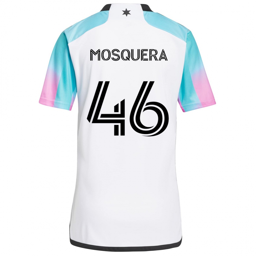 Niño Camiseta Juan Camilo Mosquera #46 Blanco Azul Negro 2ª Equipación 2024/25 La Camisa Perú