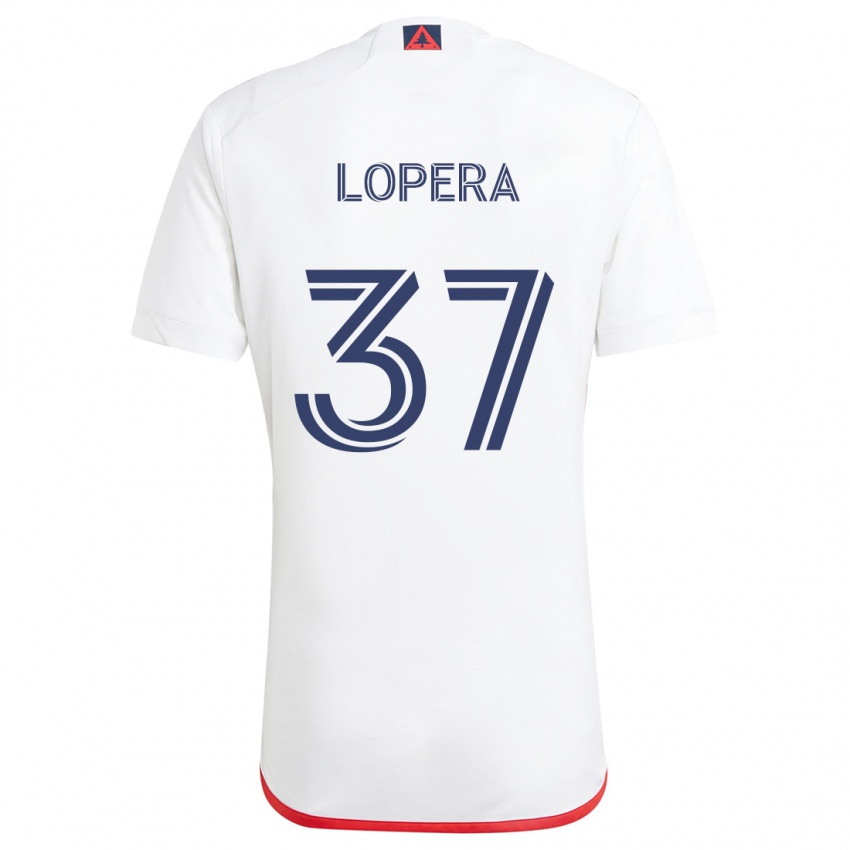 Niño Camiseta Steban Lopera #37 Blanco Rojo 2ª Equipación 2024/25 La Camisa Perú