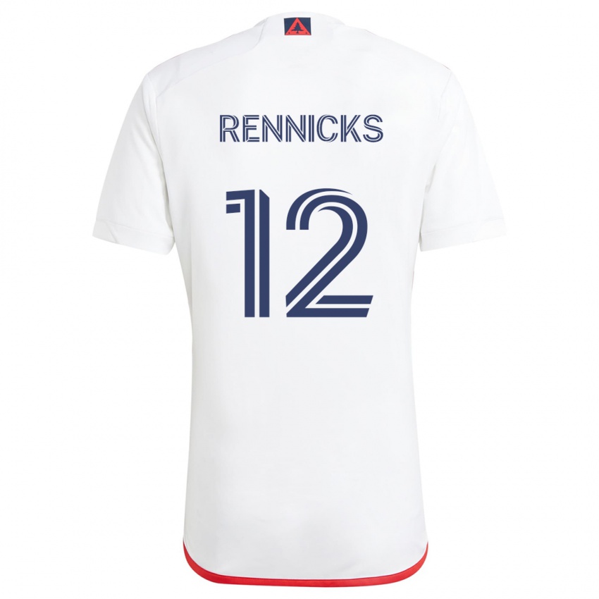 Niño Camiseta Justin Rennicks #12 Blanco Rojo 2ª Equipación 2024/25 La Camisa Perú