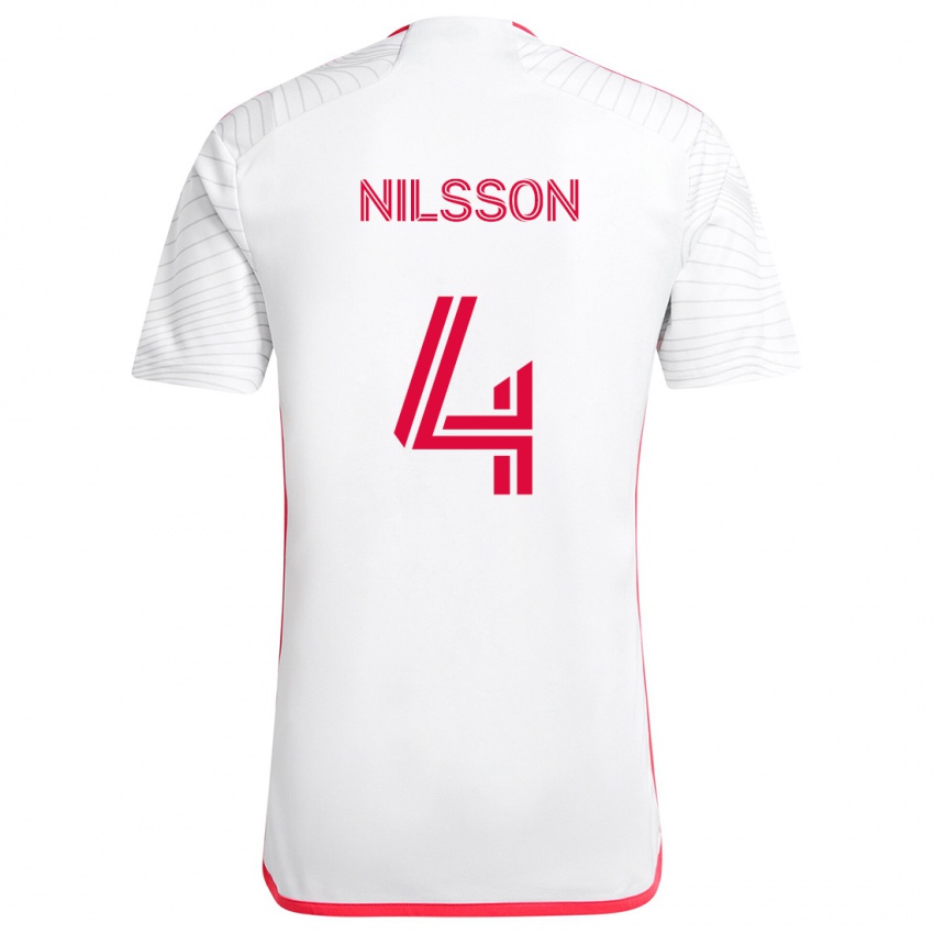 Niño Camiseta Joakim Nilsson #4 Blanco Rojo 2ª Equipación 2024/25 La Camisa Perú