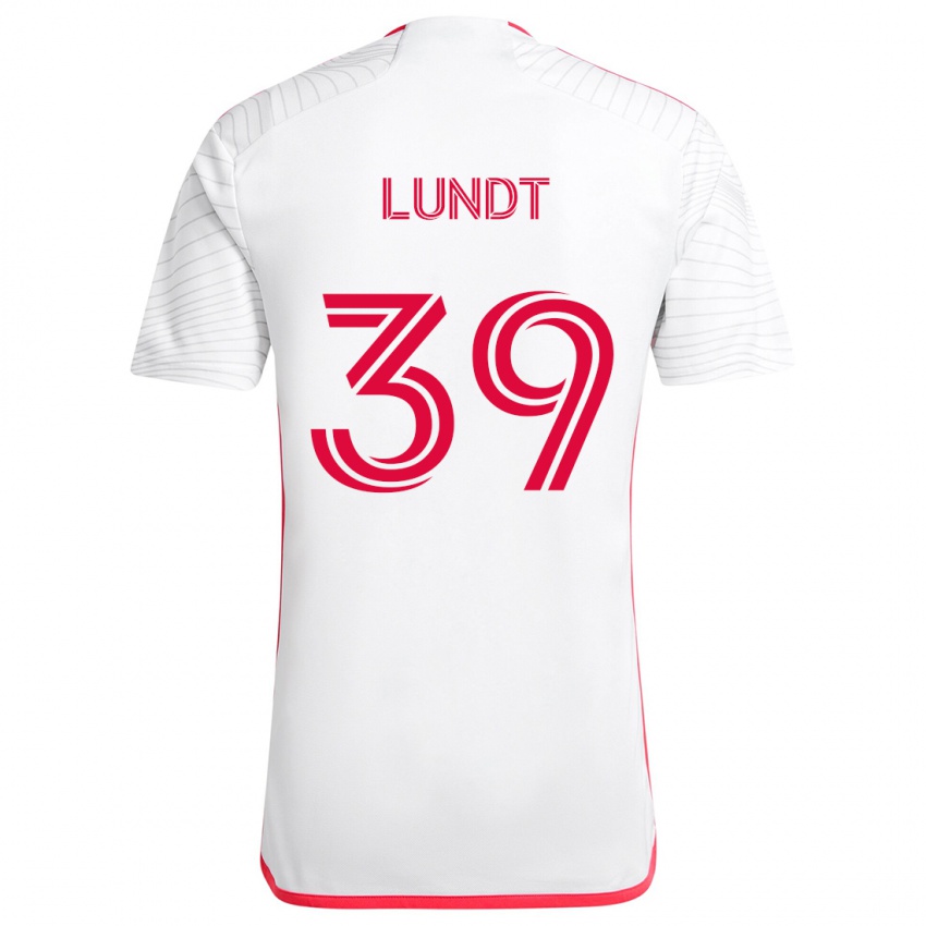 Niño Camiseta Ben Lundt #39 Blanco Rojo 2ª Equipación 2024/25 La Camisa Perú