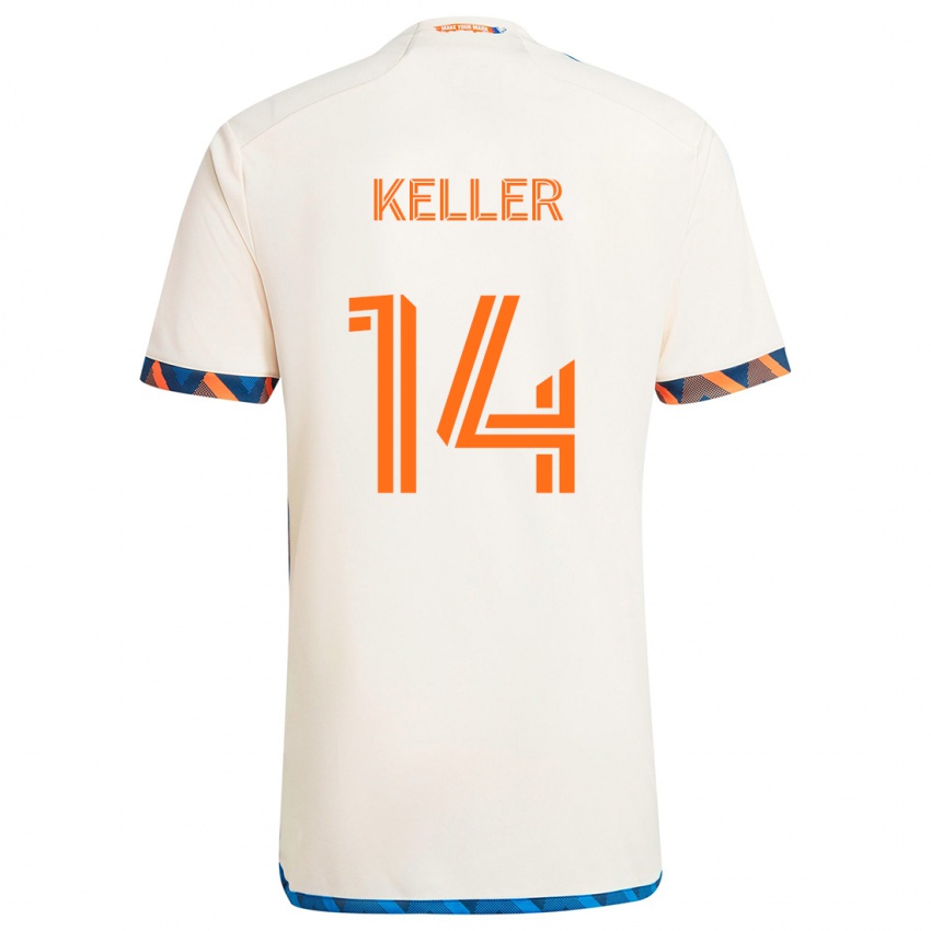 Niño Camiseta Kipp Keller #14 Blanco Naranja 2ª Equipación 2024/25 La Camisa Perú