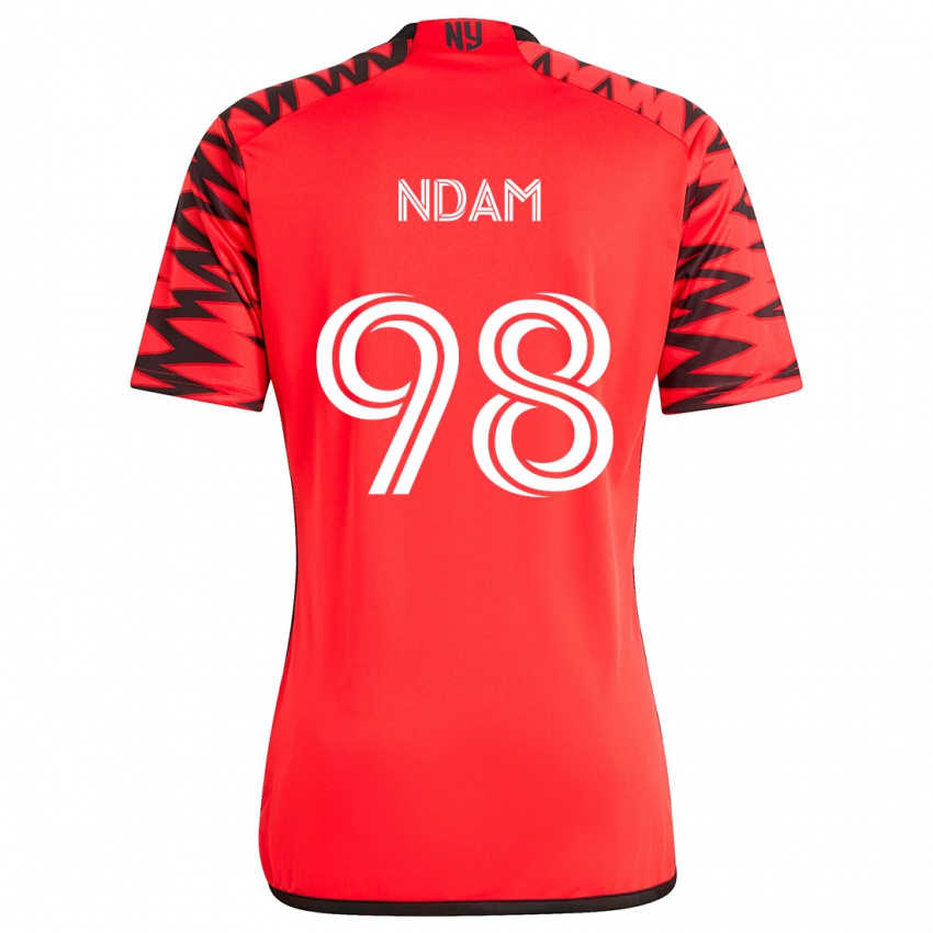 Niño Camiseta Hassan Ndam #98 Rojo Negro Blanco 2ª Equipación 2024/25 La Camisa Perú