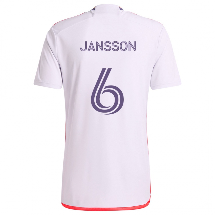 Niño Camiseta Robin Jansson #6 Blanco Rojo Púrpura 2ª Equipación 2024/25 La Camisa Perú