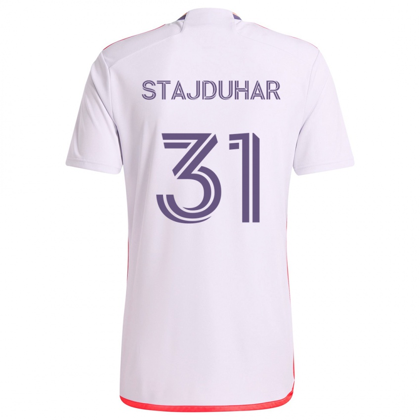 Niño Camiseta Mason Stajduhar #31 Blanco Rojo Púrpura 2ª Equipación 2024/25 La Camisa Perú