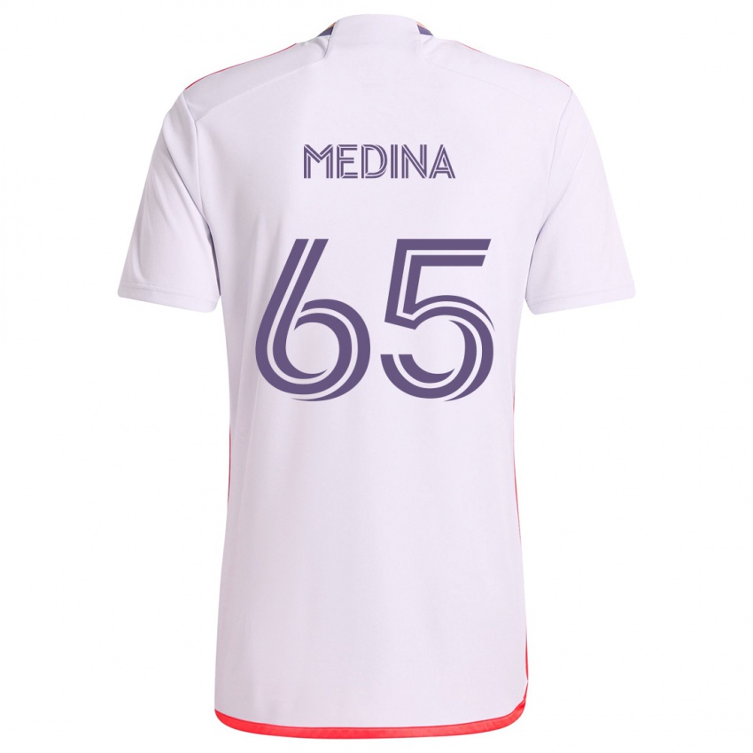 Niño Camiseta Cristian Medina #65 Blanco Rojo Púrpura 2ª Equipación 2024/25 La Camisa Perú