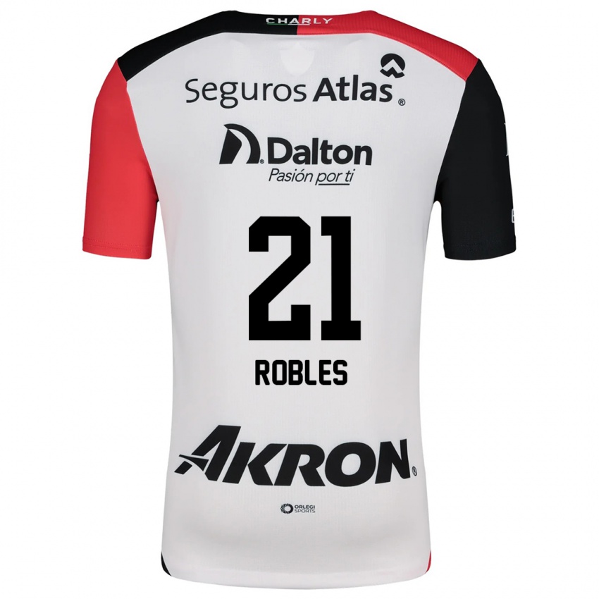 Niño Camiseta Carlos Robles #21 Blanco Rojo Negro 2ª Equipación 2024/25 La Camisa Perú