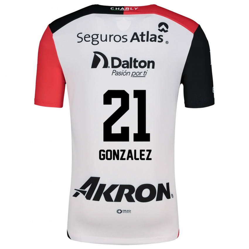 Niño Camiseta Sarahí González #21 Blanco Rojo Negro 2ª Equipación 2024/25 La Camisa Perú