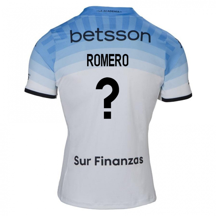 Niño Camiseta Benicio Romero #0 Blanco Azul Negro 2ª Equipación 2024/25 La Camisa Perú