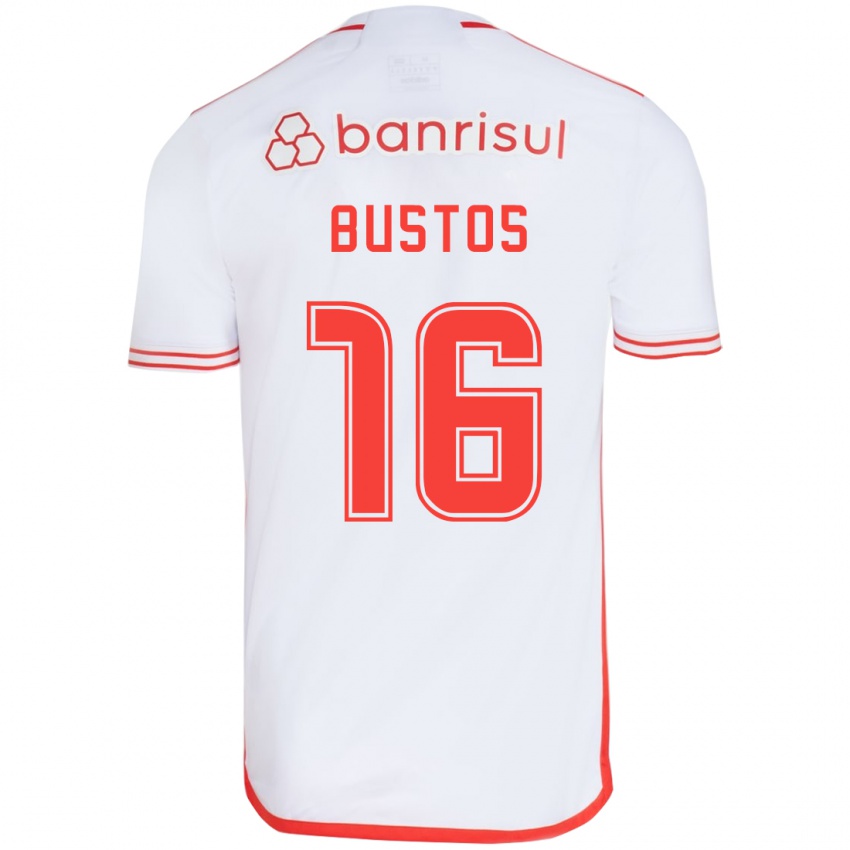 Niño Camiseta Fabricio Bustos #16 Blanco Rojo 2ª Equipación 2024/25 La Camisa Perú