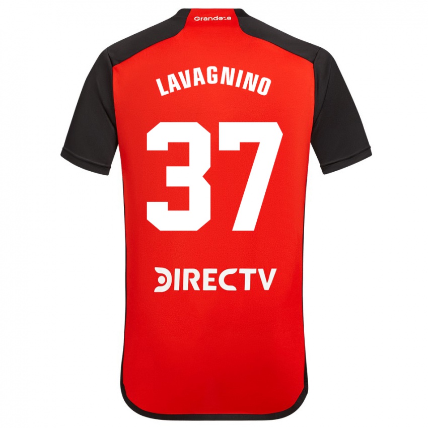 Niño Camiseta Lucas Lavagnino #37 Rojo Negro Blanco 2ª Equipación 2024/25 La Camisa Perú