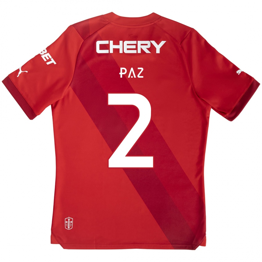 Niño Camiseta Nehuén Paz #2 Rojo Blanco 2ª Equipación 2024/25 La Camisa Perú