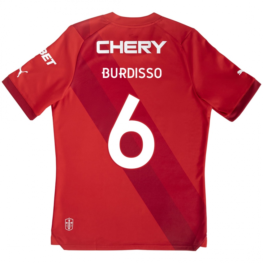 Niño Camiseta Guillermo Burdisso #6 Rojo Blanco 2ª Equipación 2024/25 La Camisa Perú