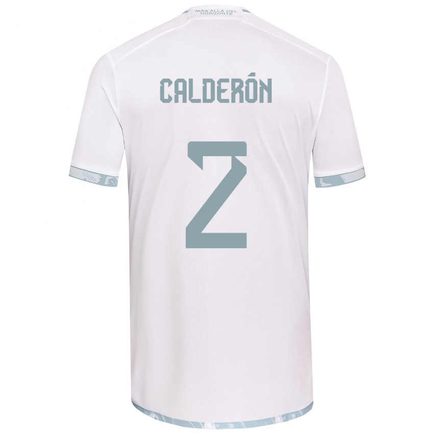 Niño Camiseta Franco Calderón #2 Gris Blanco 2ª Equipación 2024/25 La Camisa Perú