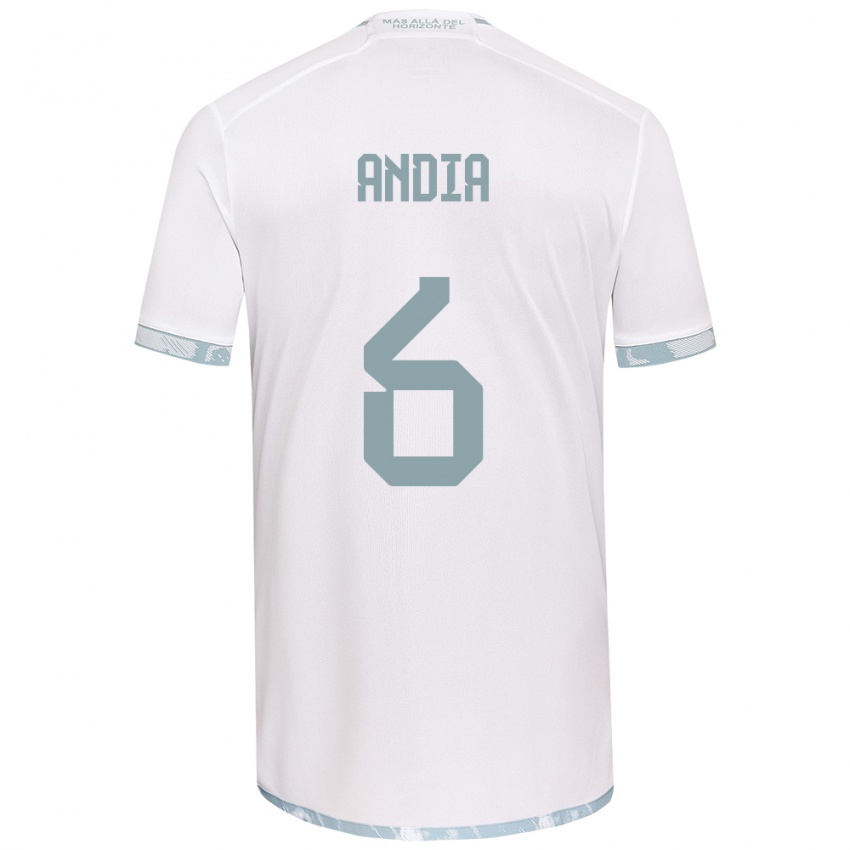 Niño Camiseta Yonathan Andía #6 Gris Blanco 2ª Equipación 2024/25 La Camisa Perú