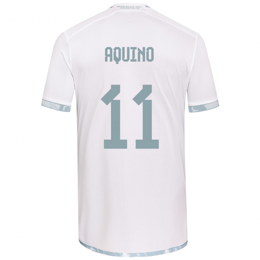 Niño Camiseta Yisel Aquino #11 Gris Blanco 2ª Equipación 2024/25 La Camisa Perú