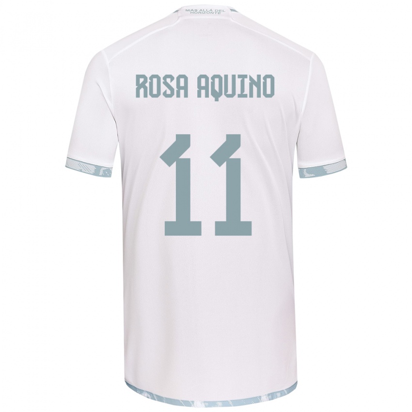 Niño Camiseta Rosa Aquino #11 Gris Blanco 2ª Equipación 2024/25 La Camisa Perú