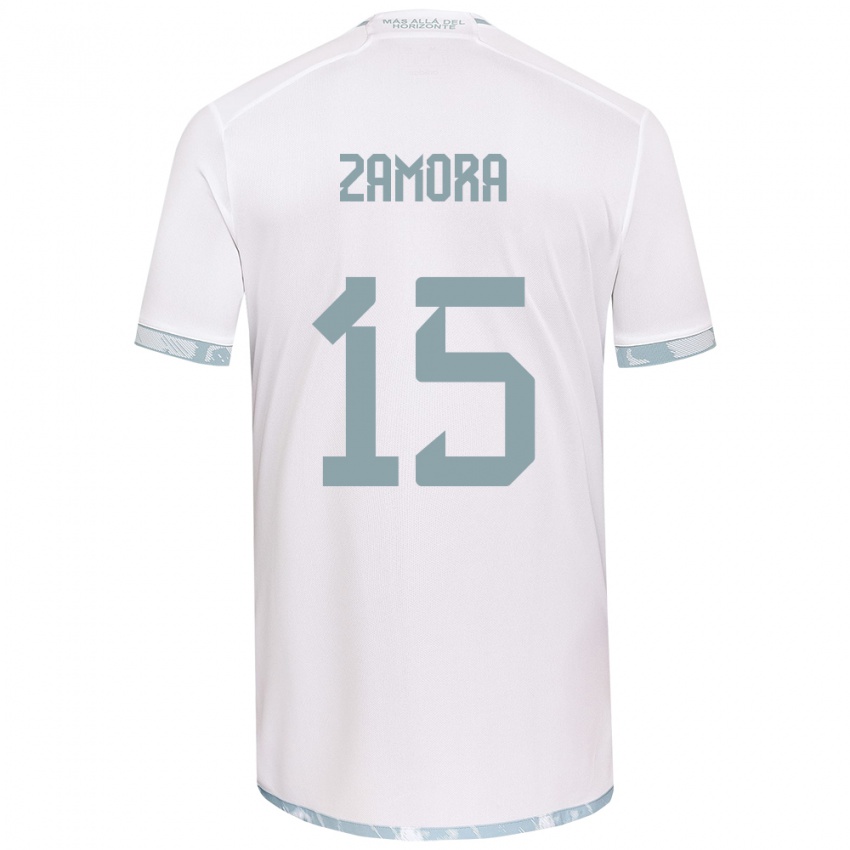 Niño Camiseta Daniela Zamora #15 Gris Blanco 2ª Equipación 2024/25 La Camisa Perú