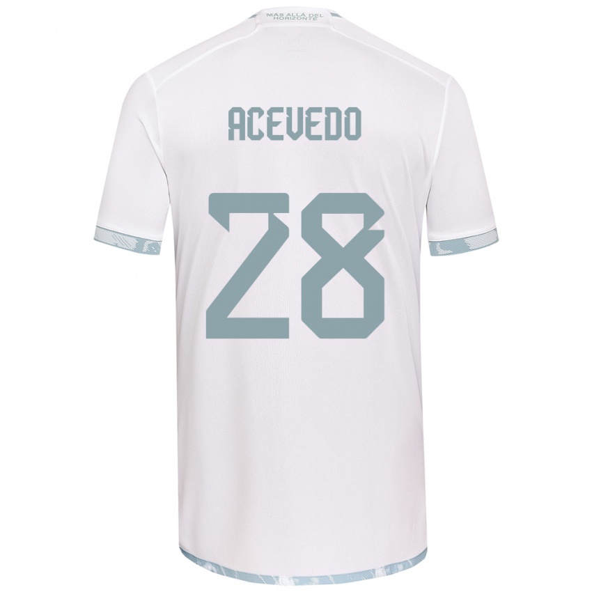 Niño Camiseta Florencia Acevedo #28 Gris Blanco 2ª Equipación 2024/25 La Camisa Perú