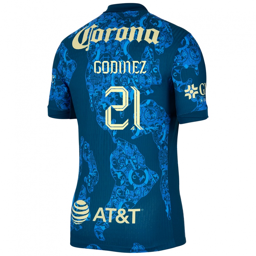 Niño Camiseta Alexandra Godinez #21 Azul Amarillo 2ª Equipación 2024/25 La Camisa Perú