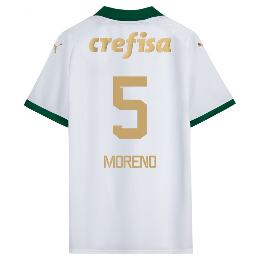 Niño Camiseta Aníbal Moreno #5 Blanco Verde 2ª Equipación 2024/25 La Camisa Perú