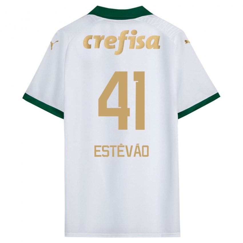 Niño Camiseta Estêvão #41 Blanco Verde 2ª Equipación 2024/25 La Camisa Perú