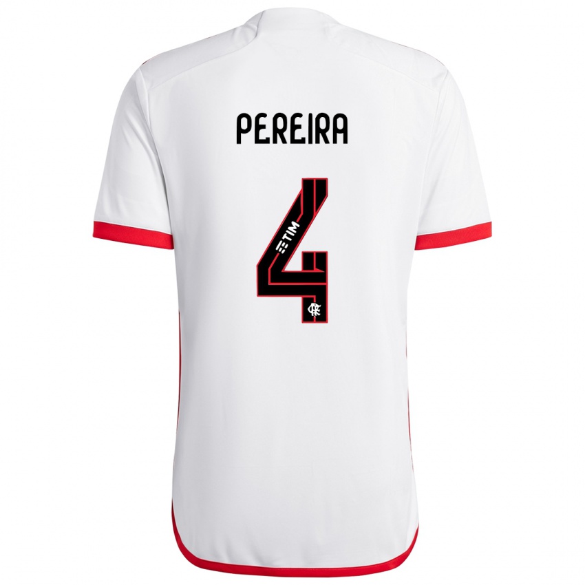 Niño Camiseta Leo Pereira #4 Blanco Rojo 2ª Equipación 2024/25 La Camisa Perú