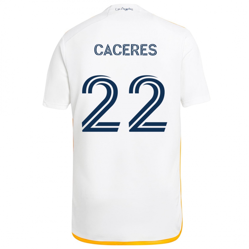 Hombre Camiseta Martín Cáceres #22 Blanco Amarillo 1ª Equipación 2024/25 La Camisa Perú