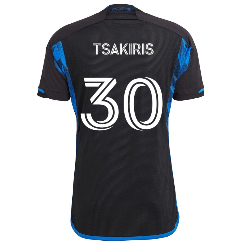 Hombre Camiseta Niko Tsakiris #30 Azul Negro 1ª Equipación 2024/25 La Camisa Perú