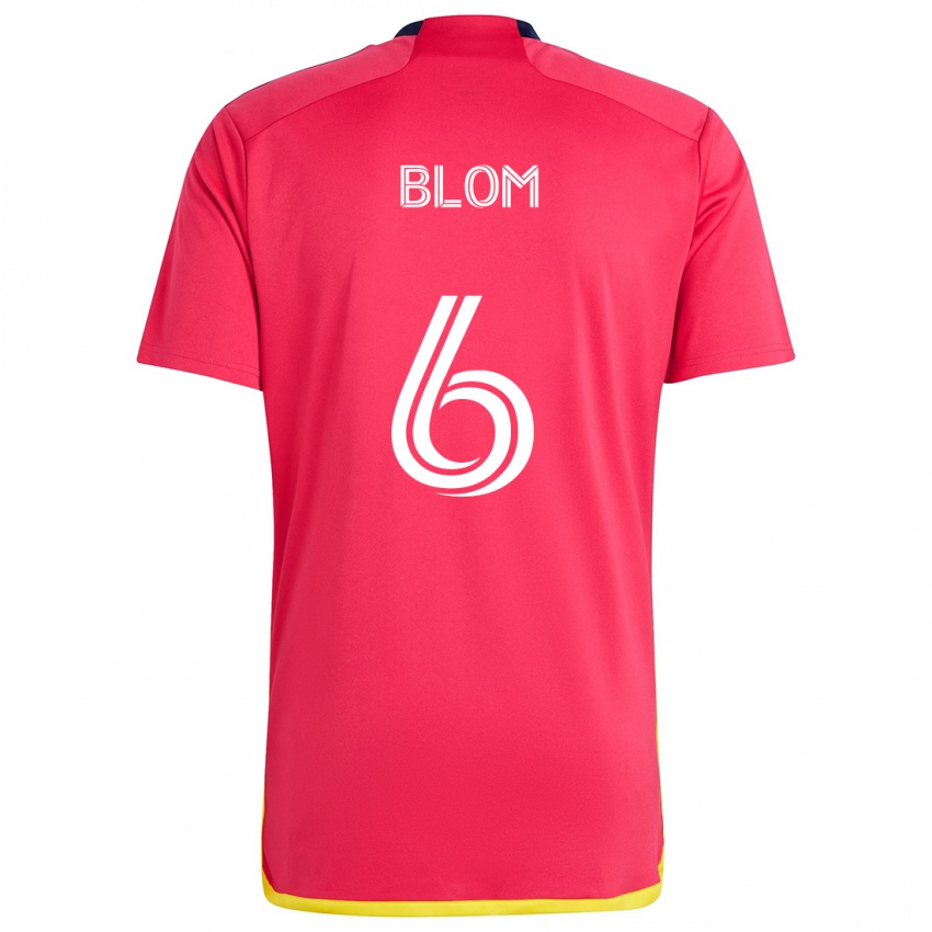 Hombre Camiseta Njabulo Blom #6 Rojo Azul 1ª Equipación 2024/25 La Camisa Perú