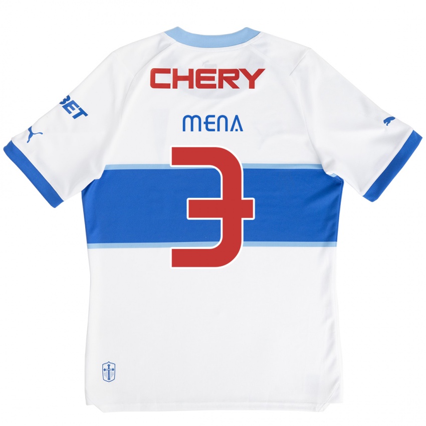 Hombre Camiseta Eugenio Mena #3 Blanco Azul 1ª Equipación 2024/25 La Camisa Perú