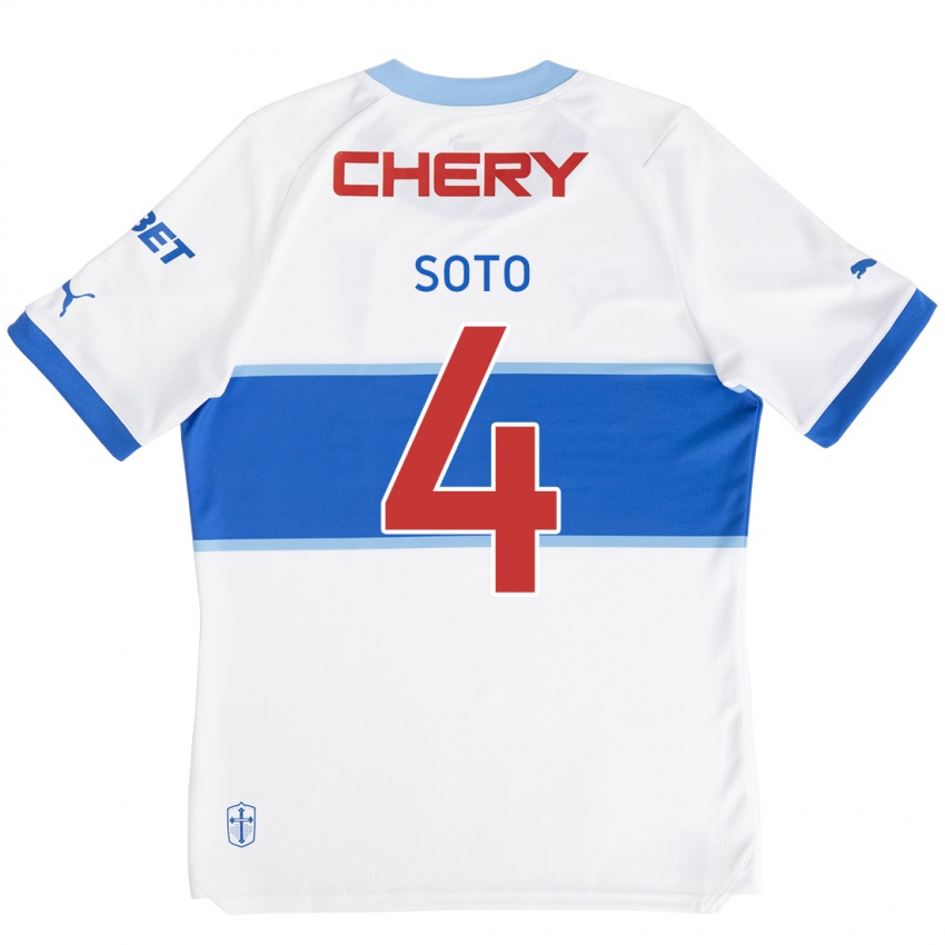 Hombre Camiseta Guillermo Soto #4 Blanco Azul 1ª Equipación 2024/25 La Camisa Perú