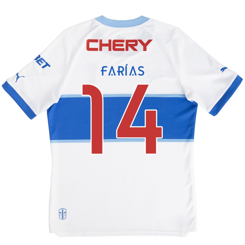 Hombre Camiseta Agustín Farías #14 Blanco Azul 1ª Equipación 2024/25 La Camisa Perú